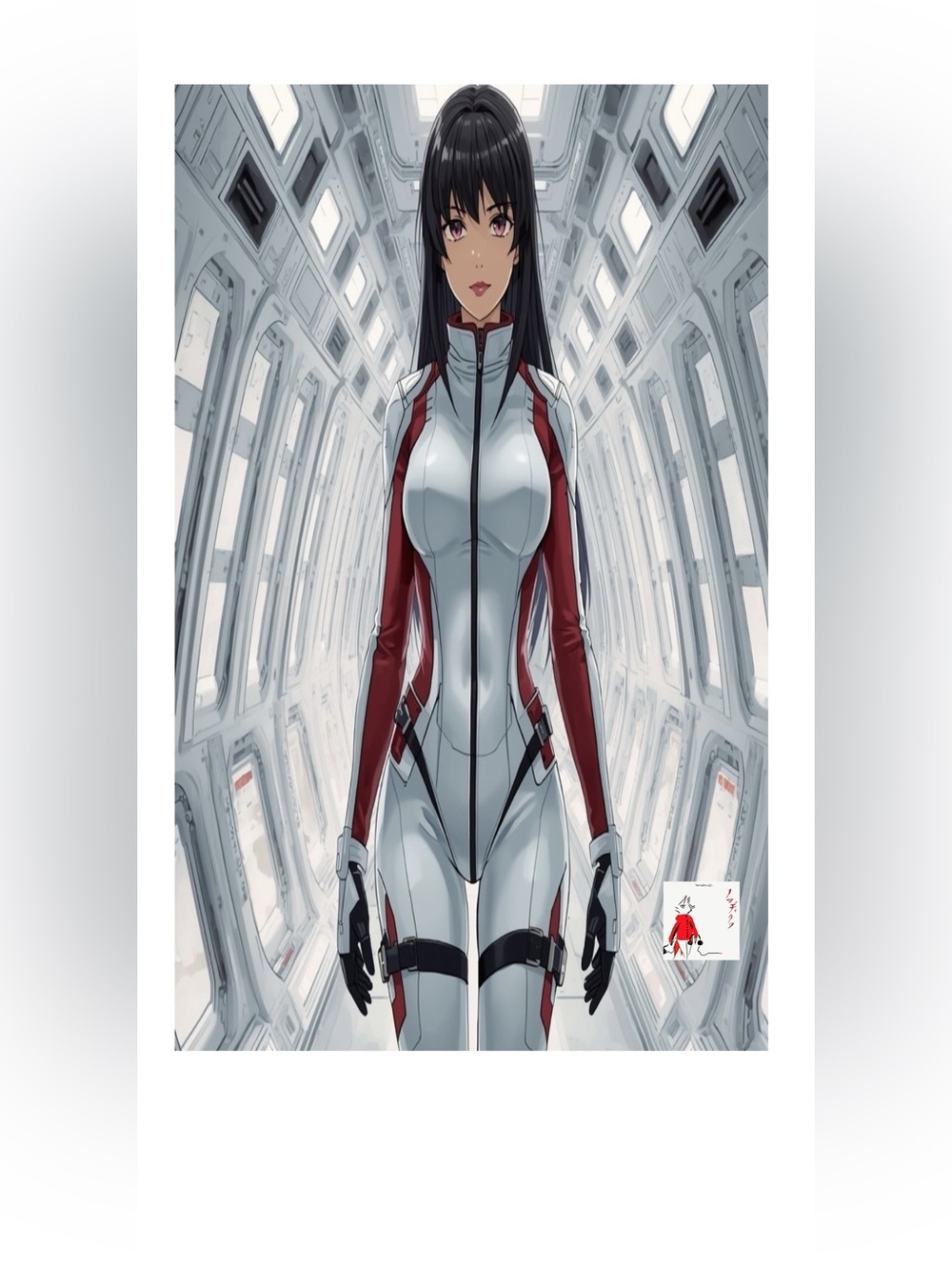 HANDCRAFTED digital art print Stylish Red and White Jumpsuit cosplay wall art